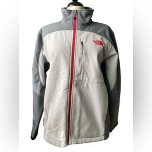 The North Face Grey & White Softshell Jacket with Red Trim
